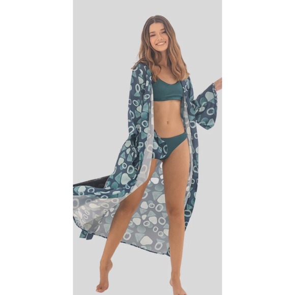 Other - Amarelle Swimwear "One Moment" Kimono Cover-Up –‎ Teal Print, OS, Belted Robe